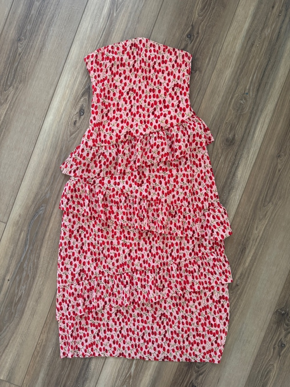 Astr Strapless Pink and Red Ruffled Tiered Dress